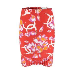 Vintage Chanel 2001 Red CC Skirt with Pleated Hem
